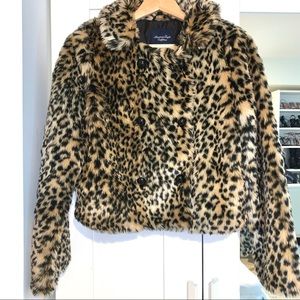 American Eagle leopard faux fur coat